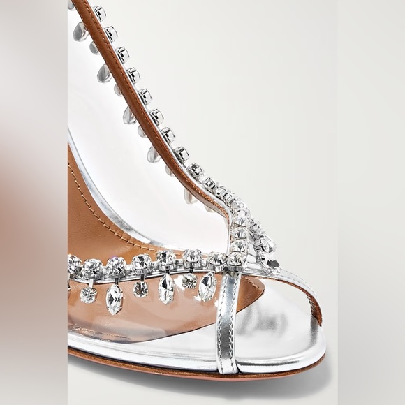 Aquazzura Crystal Temptation embellished metallic leather PVC slingback Heels - Picture 11 of 13